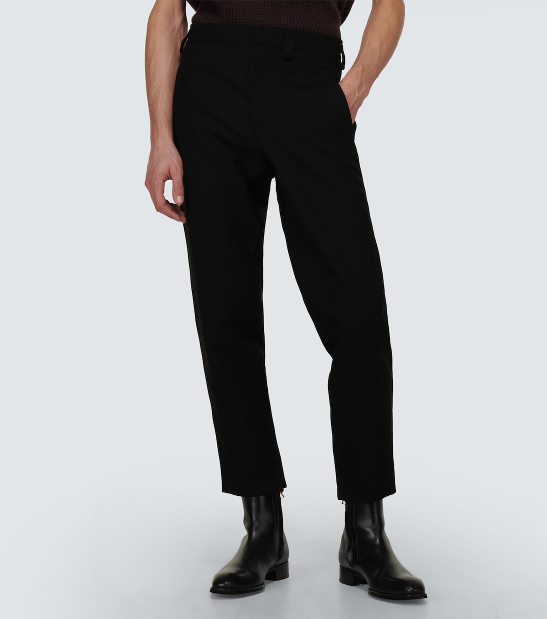 Узкие шерстяные брюки с кожаной отделкой Jil Sander, черный — фото 3