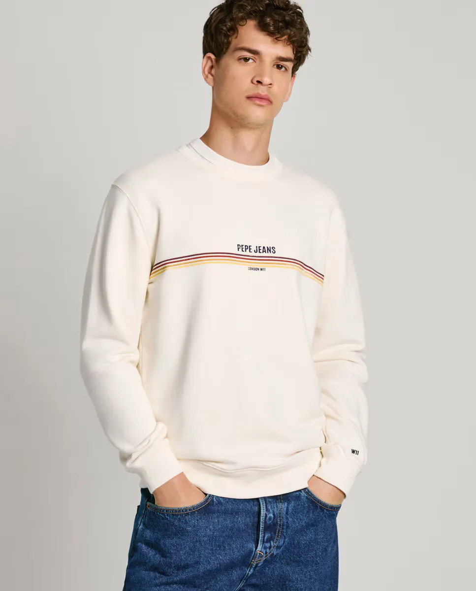 

Мужская толстовка с круглым вырезом и принтом логотипа Pepe Jeans, цвет Crema