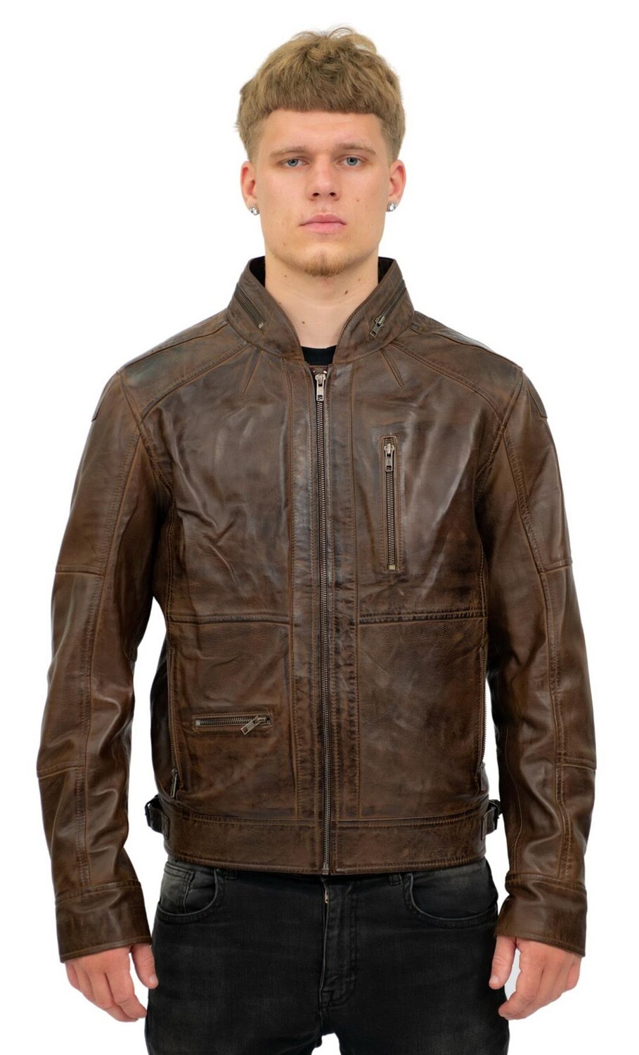 

Кожаная куртка в стиле ретро в байкерском стиле sydney Infinity Leather, коричневый