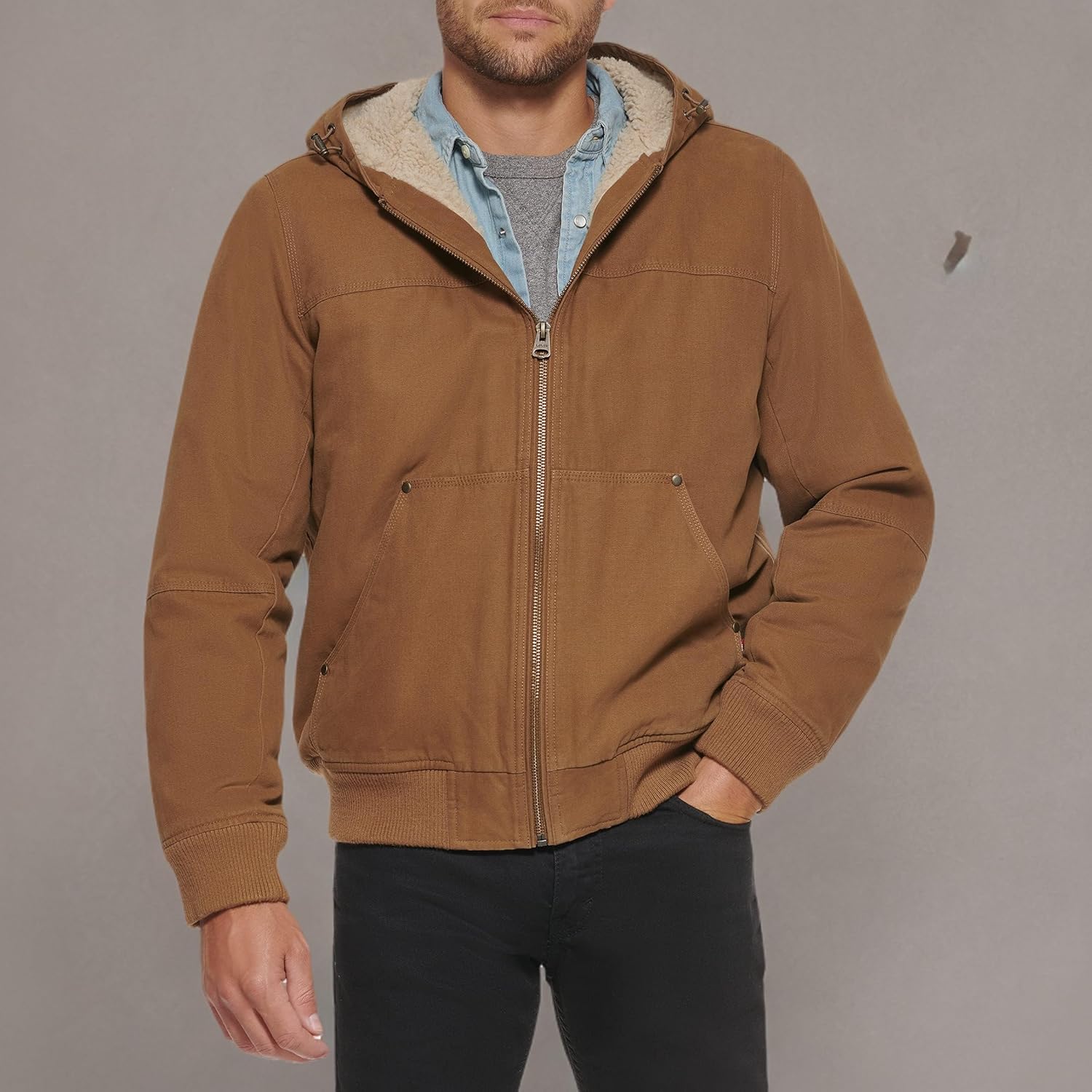 Мужская рабочая куртка-бомбер Levi's из хлопчатобумажной ткани с капюшоном (стандартные размеры, большие и высокие), Worker Brown 2 — фото 2