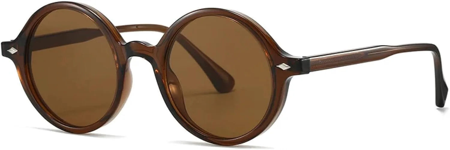 

Круглые женские солнцезащитные очки в стиле панк с заклепками, мужские солнцезащитные очки чайного зеленого цвета с защитой от УФ-излучения UV400 DSVIGF, Brown Tea