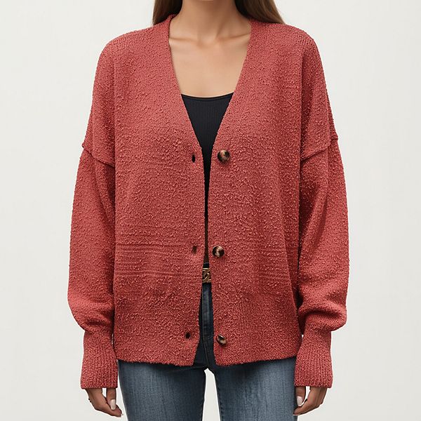 

Женский топ с фактурной вязкой и застежкой на пуговицы из мягкой уютной ткани, свободный силуэт с пониженной линией плеча Anna-Kaci, Rustic Red