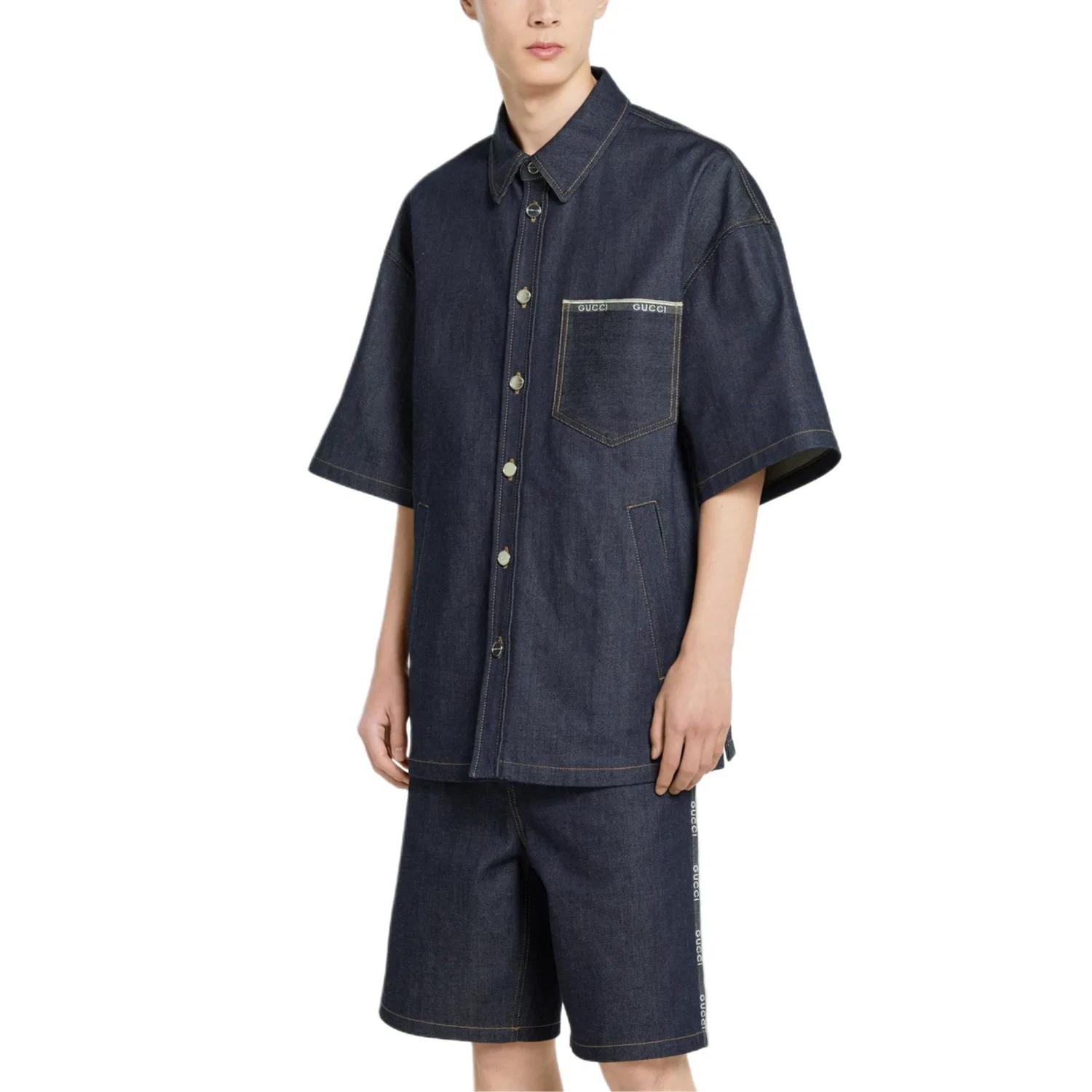 Рубашка мужская GUCCI Blue Pointed Collar Moderate Denim — фото 4