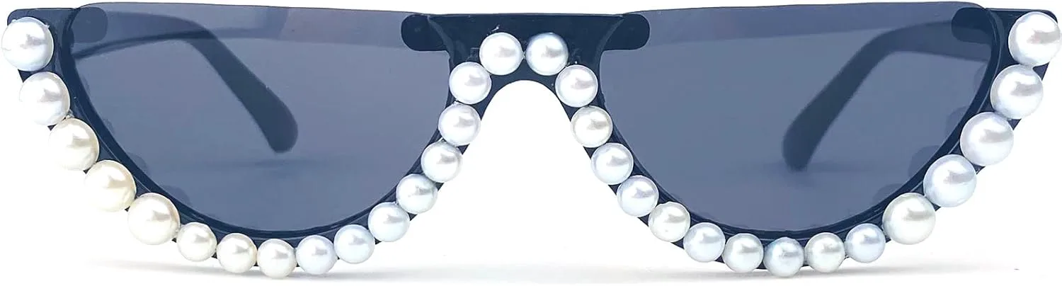 

Красочные солнцезащитные очки в форме полумесяца с бриллиантами для женщин, «кошачий глаз», украшенные стразами, идеально подойдут для вечеринок mincl, Pearl&black