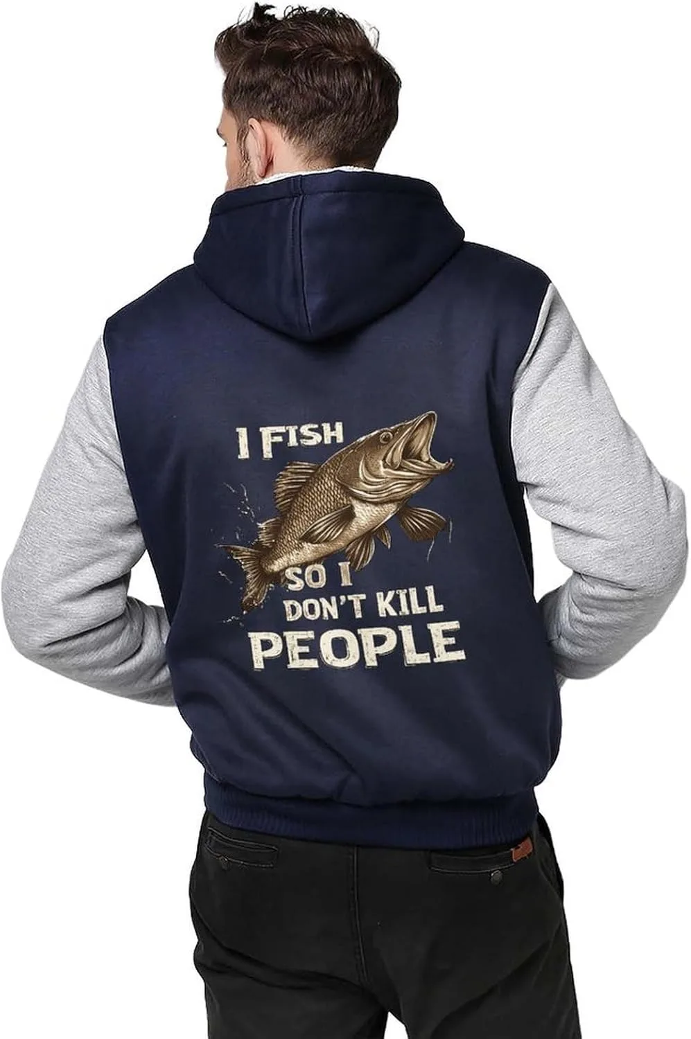 Толстовка мужская I Fish So I Don't Kill People утепленная с капюшоном, толстая флисовая куртка с карманами на зиму Generic, светло-серый — фото 2