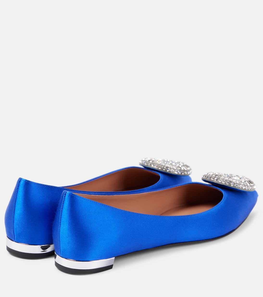 Атласные балетки Crystal Hoop Aquazzura, Royal Blue — фото 2