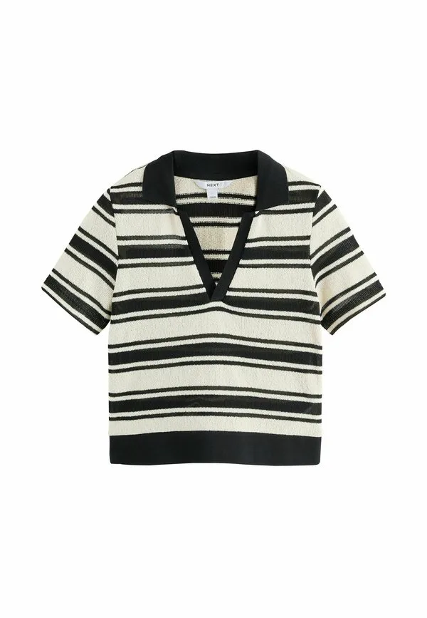 Рубашка-Поло с коротким рукавом стандартного кроя Next, Black Ecru Stripe