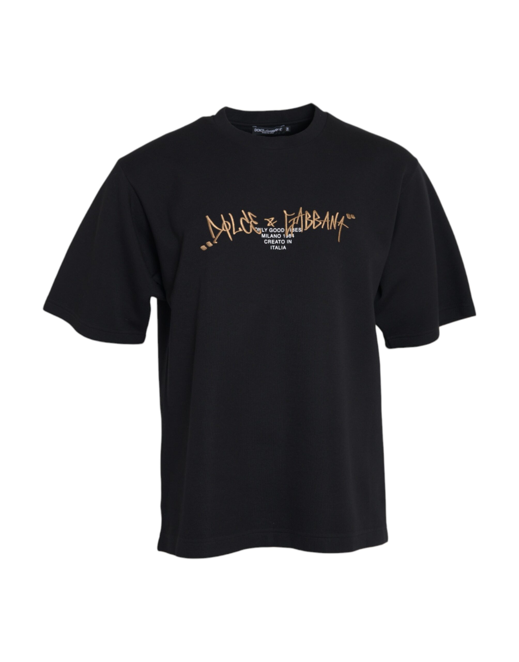 

Черная хлопковая повседневная футболка с круглым вырезом и логотипом Dolce & Gabbana