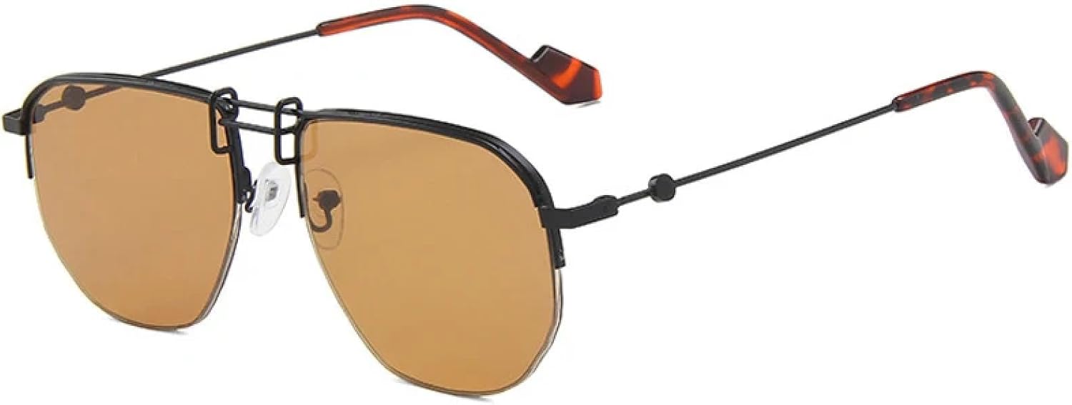 

Многоугольные металлические солнцезащитные очки в полуободковой оправе для женщин и мужчин, роскошные солнцезащитные очки для активного отдыха, вождения и путешествий, защита от УФ-излучения UV400 TKKTLLT, Gold Tea