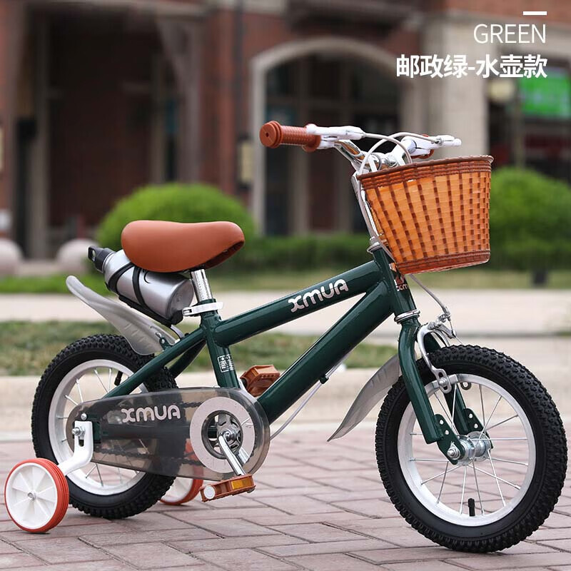 

Ослепительный британский детский велосипед для мальчиков и девочек, 14-дюймовый детский велосипед в стиле ретро, спортивный почтовый зеленый + чайник XUANJING