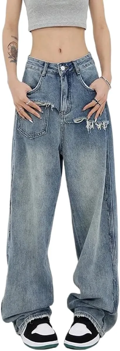 

Женские джинсы Gothic Vintage с высокой талией и широкими штанинами UICIOP