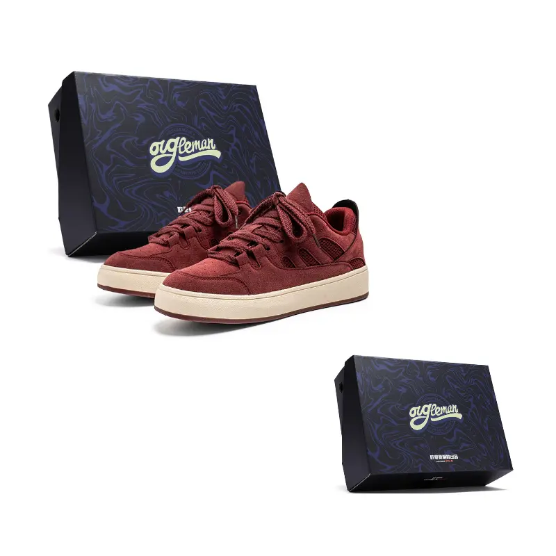 

OUGLEMEN Износостойкие, легкие и дышащие мужские скейтерские кроссовки лоу-топ с коробкой красные, цвет Red