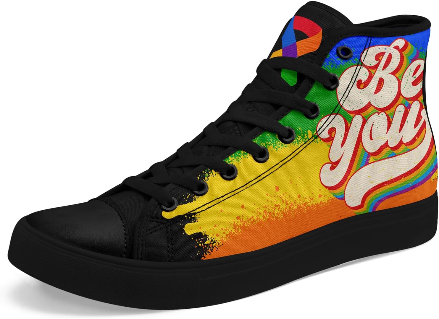 

Высокие кеды Rainbow на шнуровке - стильная обувь для мужчин и женщин, легкая повседневная обувь, подарок во имя равенства Awsole, черный/зеленый/желтый/оранжевый