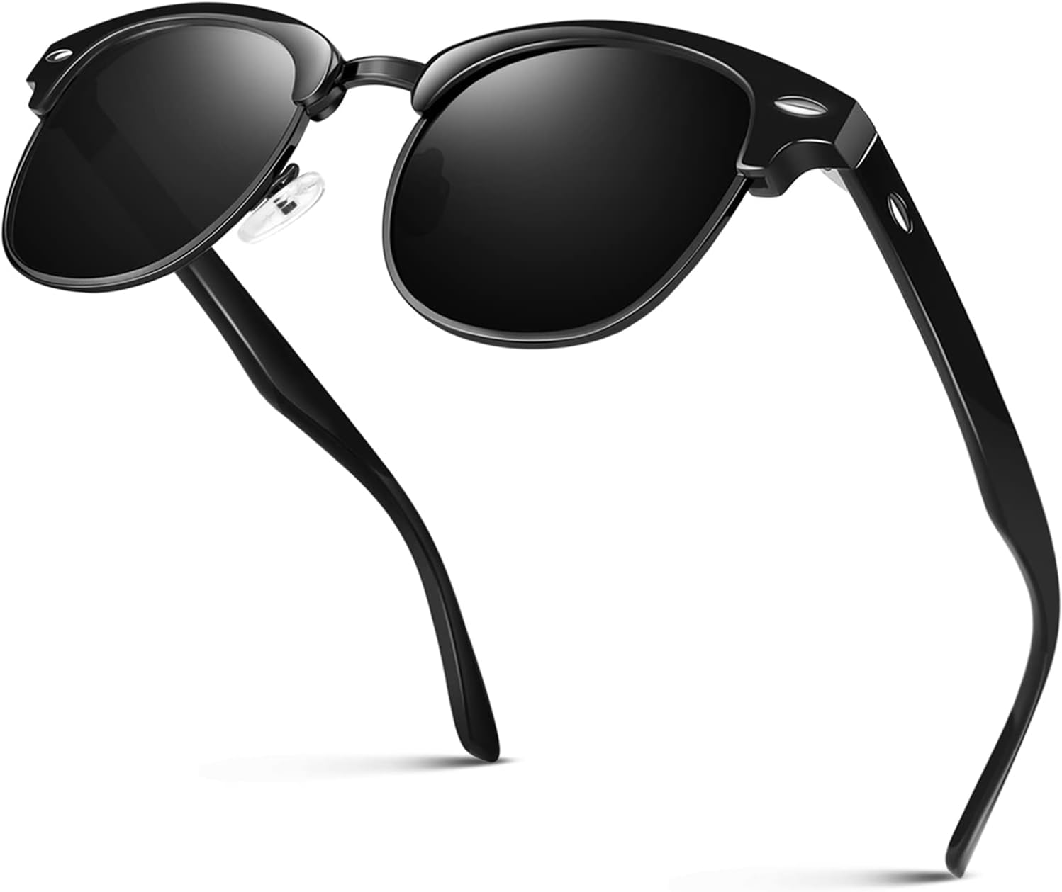 

Поляризованные солнцезащитные очки LINVO в полуободковой оправе для мужчин и женщин, классические ретро-очки в полуободковой оправе для вождения с защитой от УФ-излучения, A Glossy Black Gray