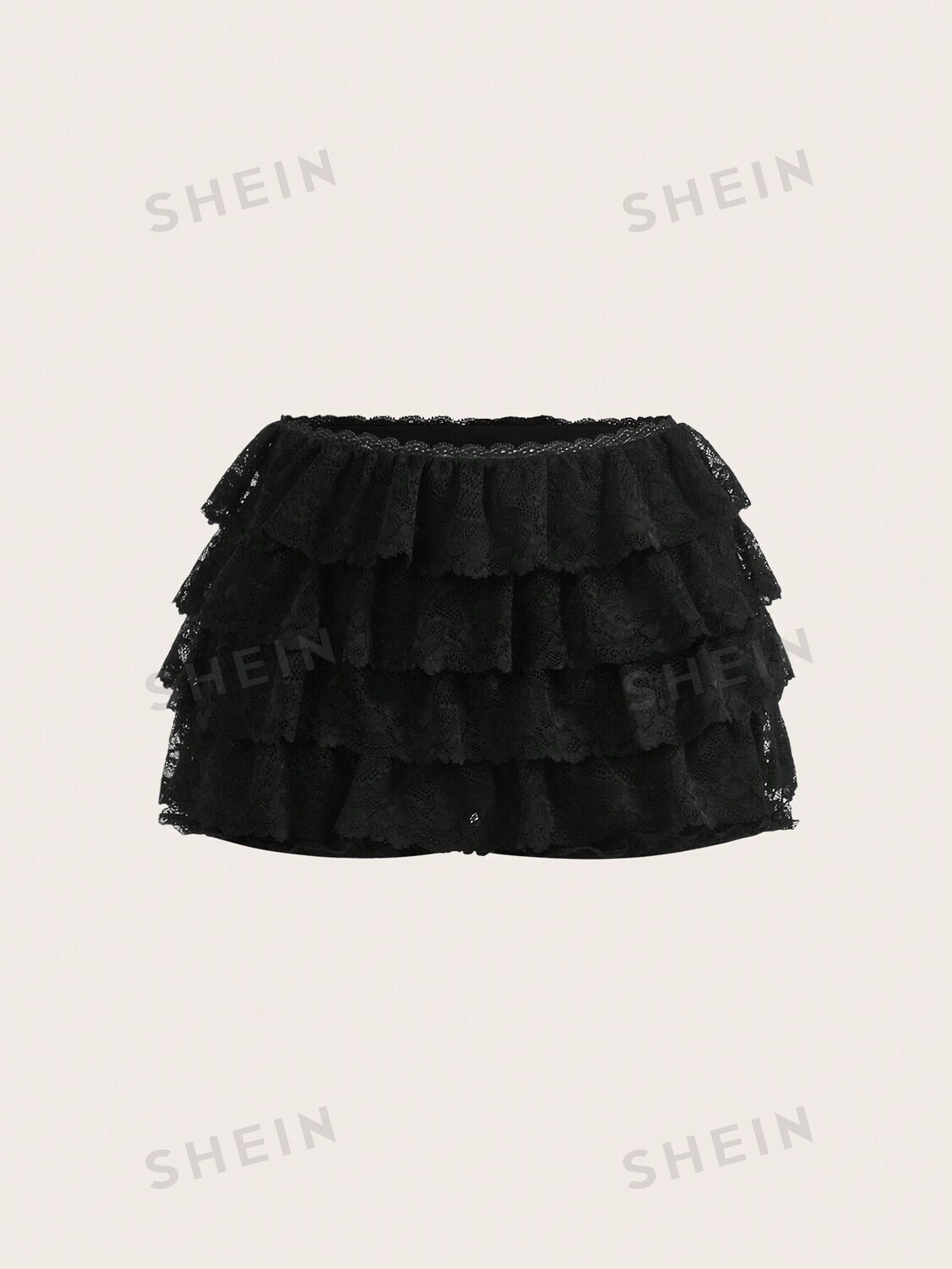 

ICON Однотонные летние шорты с кружевными краями Shein, черный