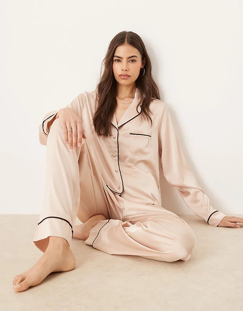 

Пижамный комплект из атласной рубашки и брюк ASOS DESIGN Tall цвета шампанского Asos Tall