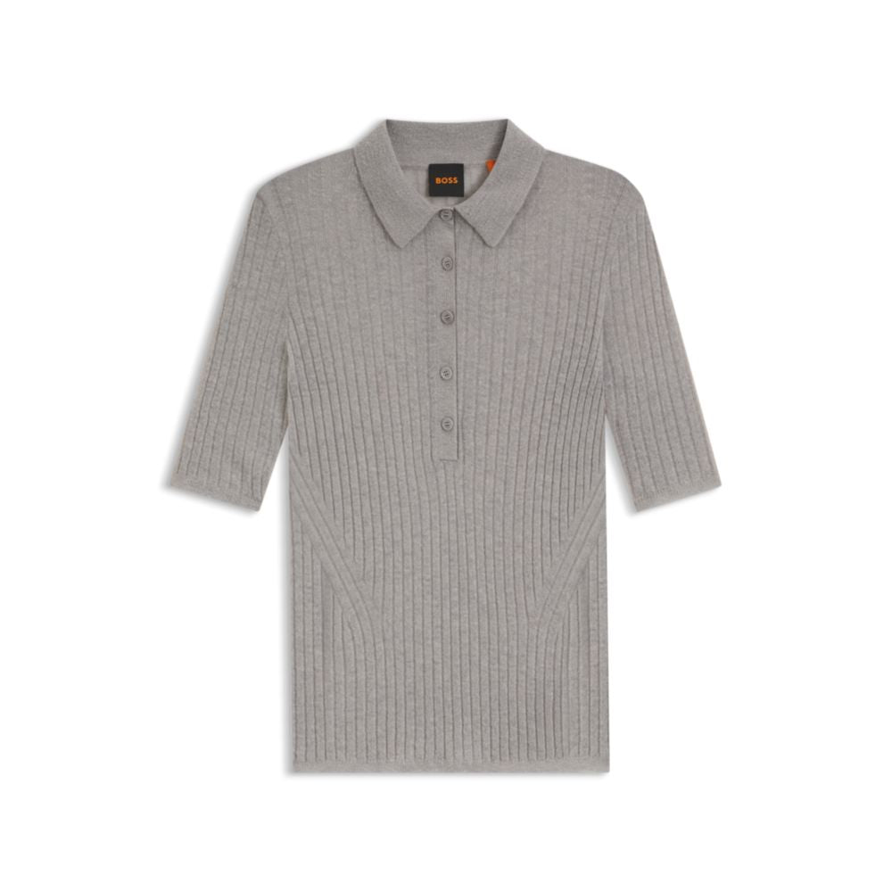 

Рельефное вязаное поло из шерсти BOSS, серебряный