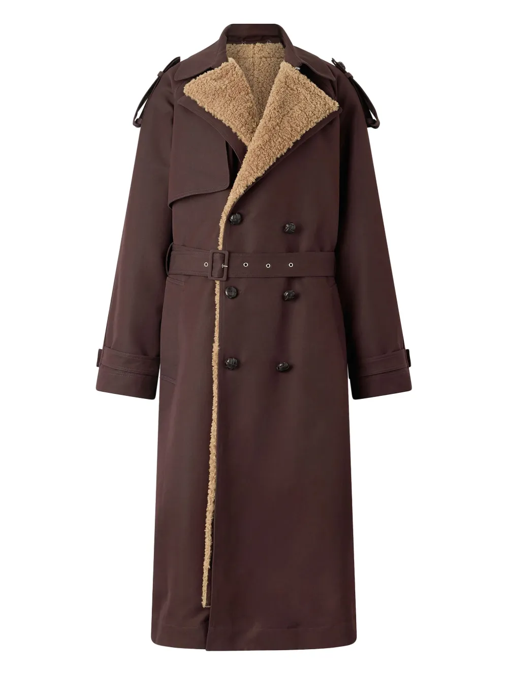 

Двубортный тренч с подкладкой из овчины Roberto Cavalli, коричневый
