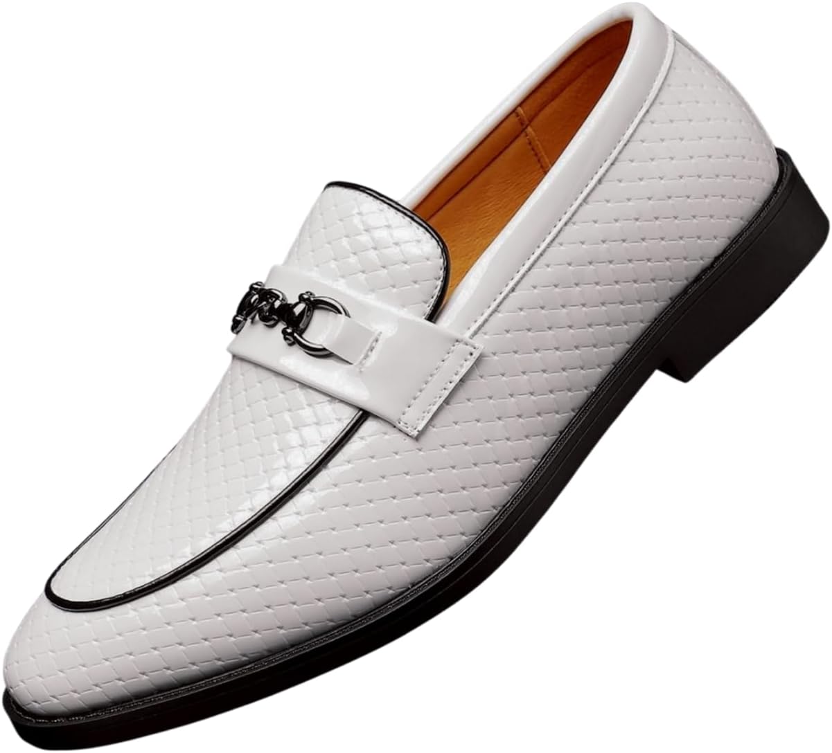 

Мужские лоферы Santimon из лакированной кожи с простроченной фактурой и декоративной цепочкой, туфли без шнуровки, белый