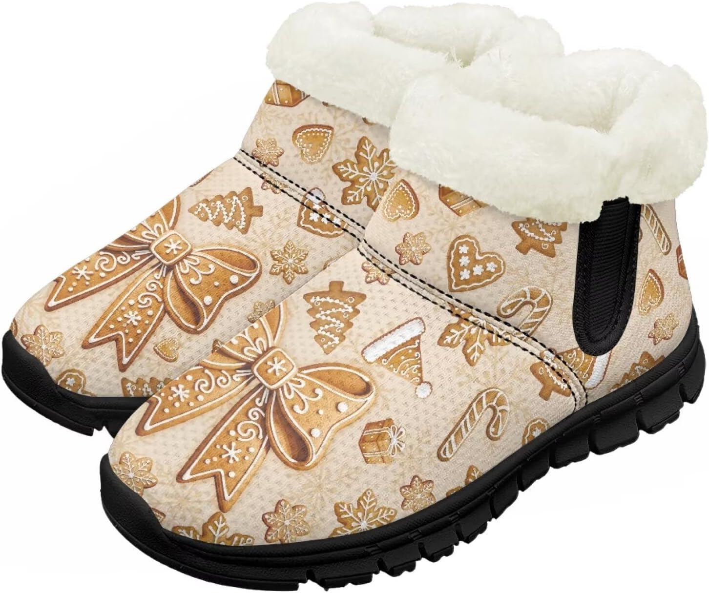 

Зимние детские ботинки Chririnla для мальчиков и девочек, с теплой подкладкой из искусственного меха, на щиколотку, противоскользящие, для малышей и детей постарше, Bow Gingerbread