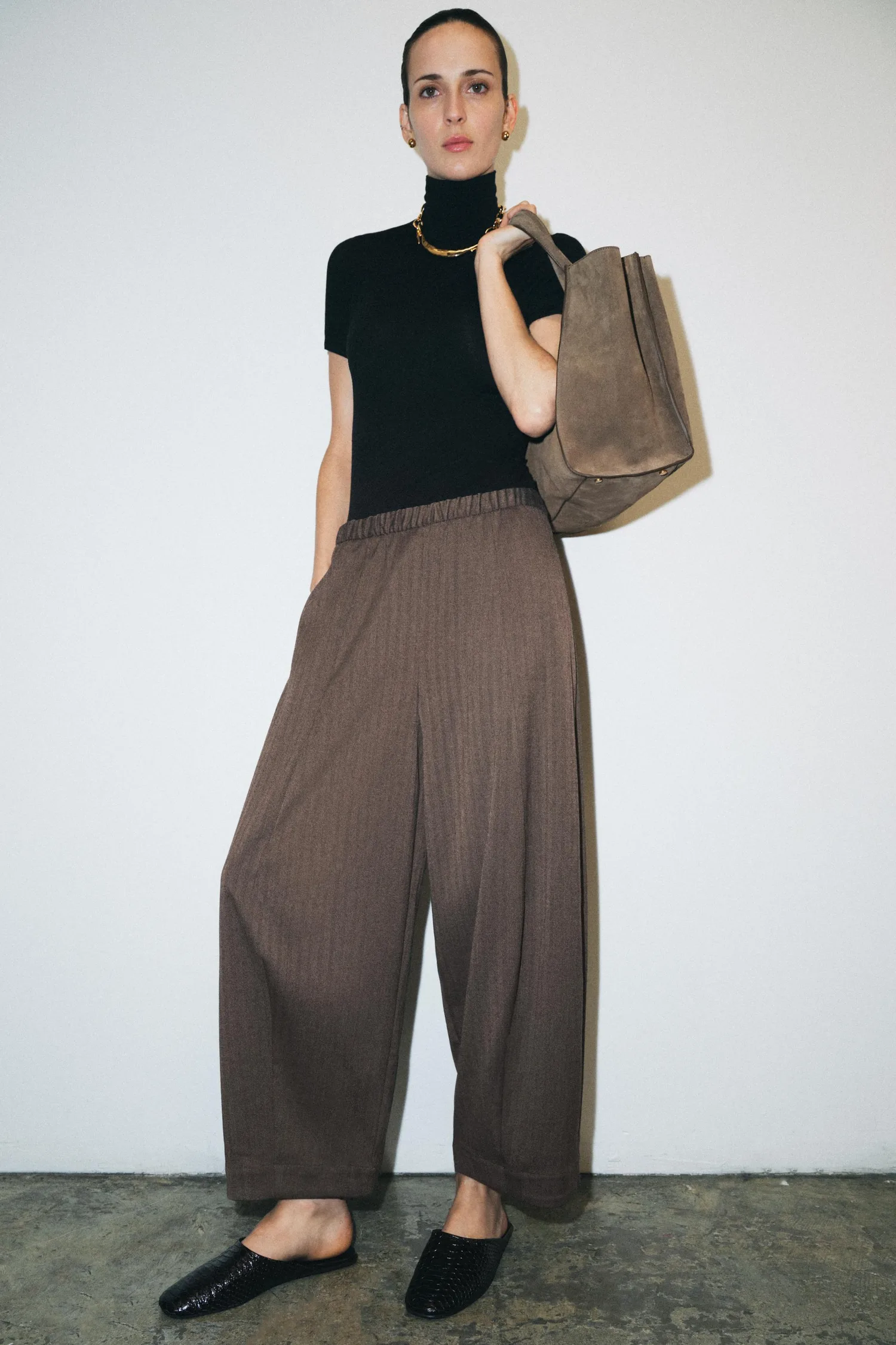 Брюки с широкими штанинами из коллекции zw Zara, коричневый