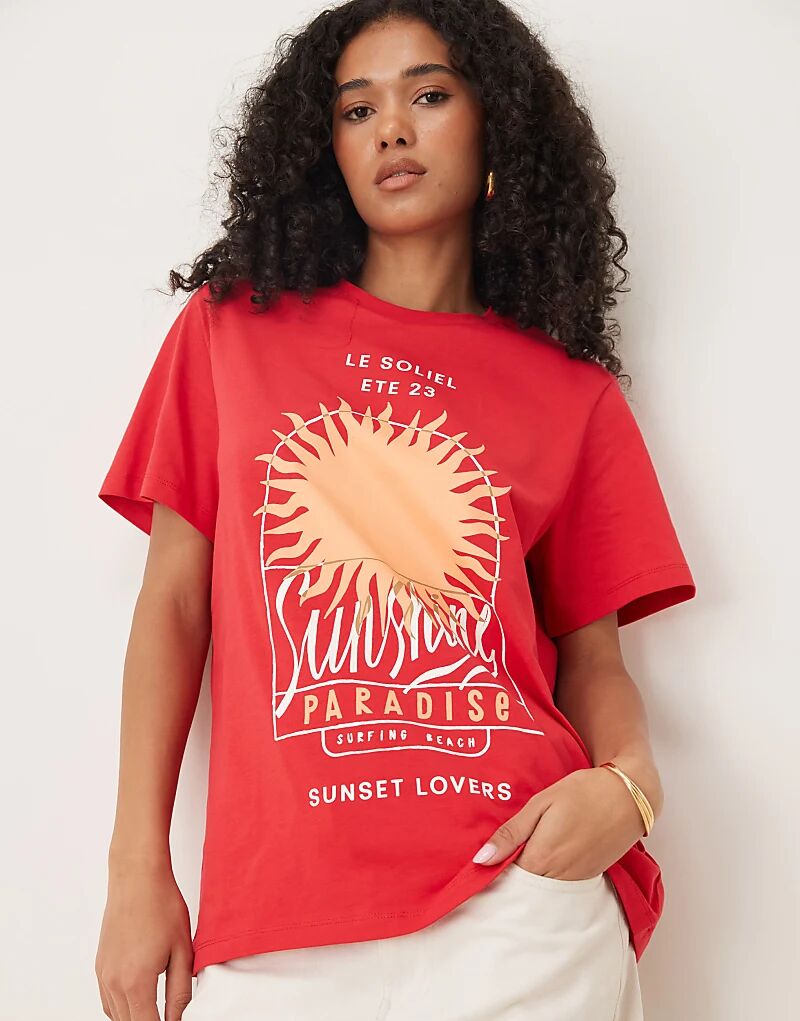 

Футболка ASOS DESIGN классического кроя с принтом «Sunshine Paradise» красного цвета
