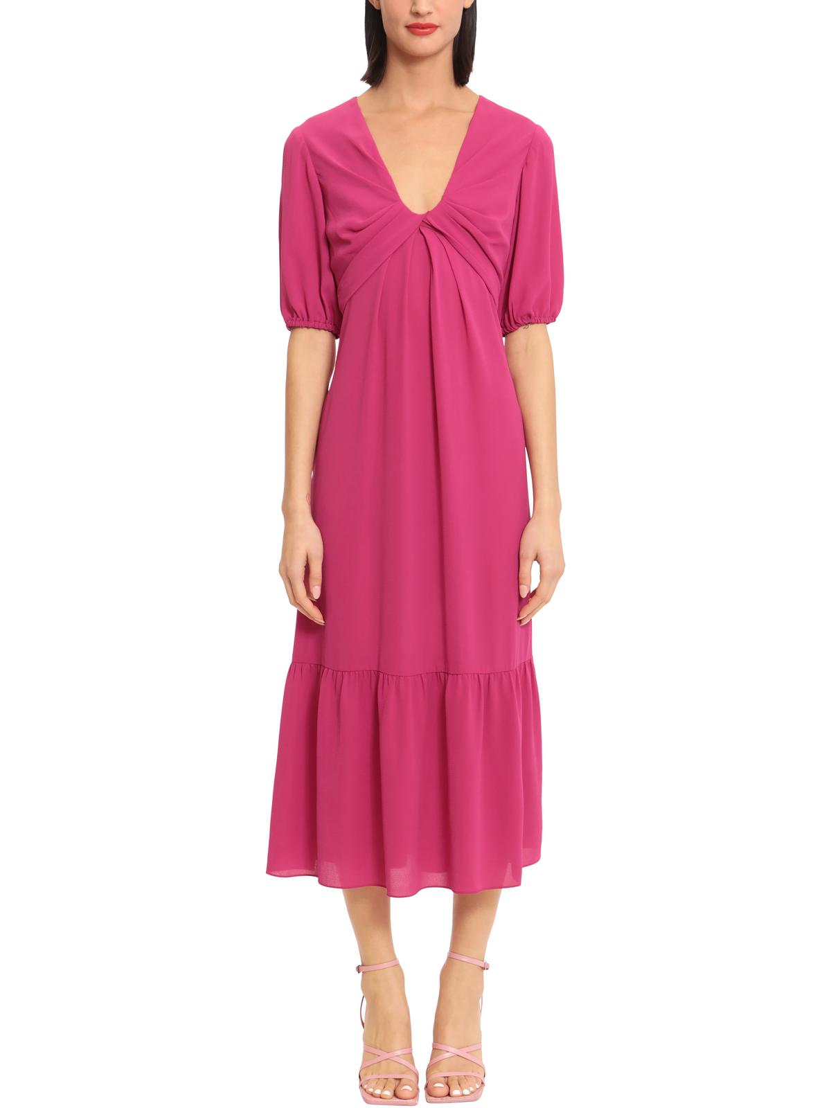 

Женское платье миди с V-образным вырезом и коротким рукавом Donna Morgan, цвет fuchsia red