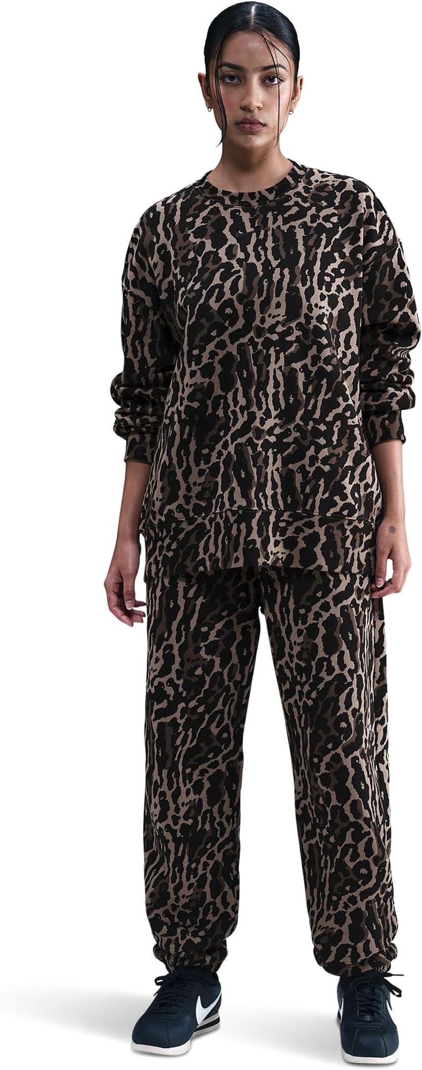 

Женские спортивные брюки Phoenix Fleece с высокой талией и принтом по всей поверхности Nike, Black/Ironstone/Black