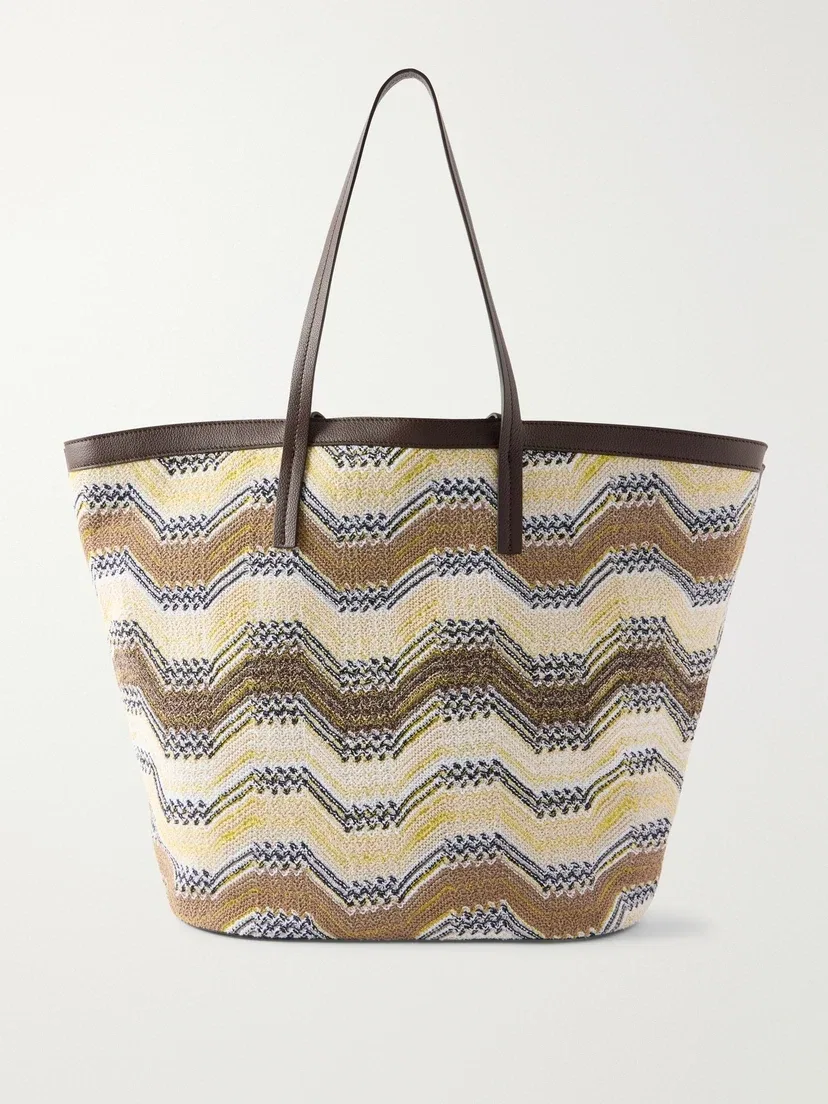 Сумка-тоут из тканого материала в полоску с отделкой из кожи Missoni, желтый