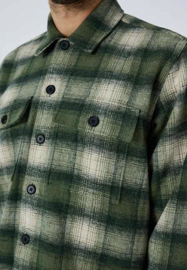 Куртка Regular fit check borg lined light jacket Next, зелёный — фото 3