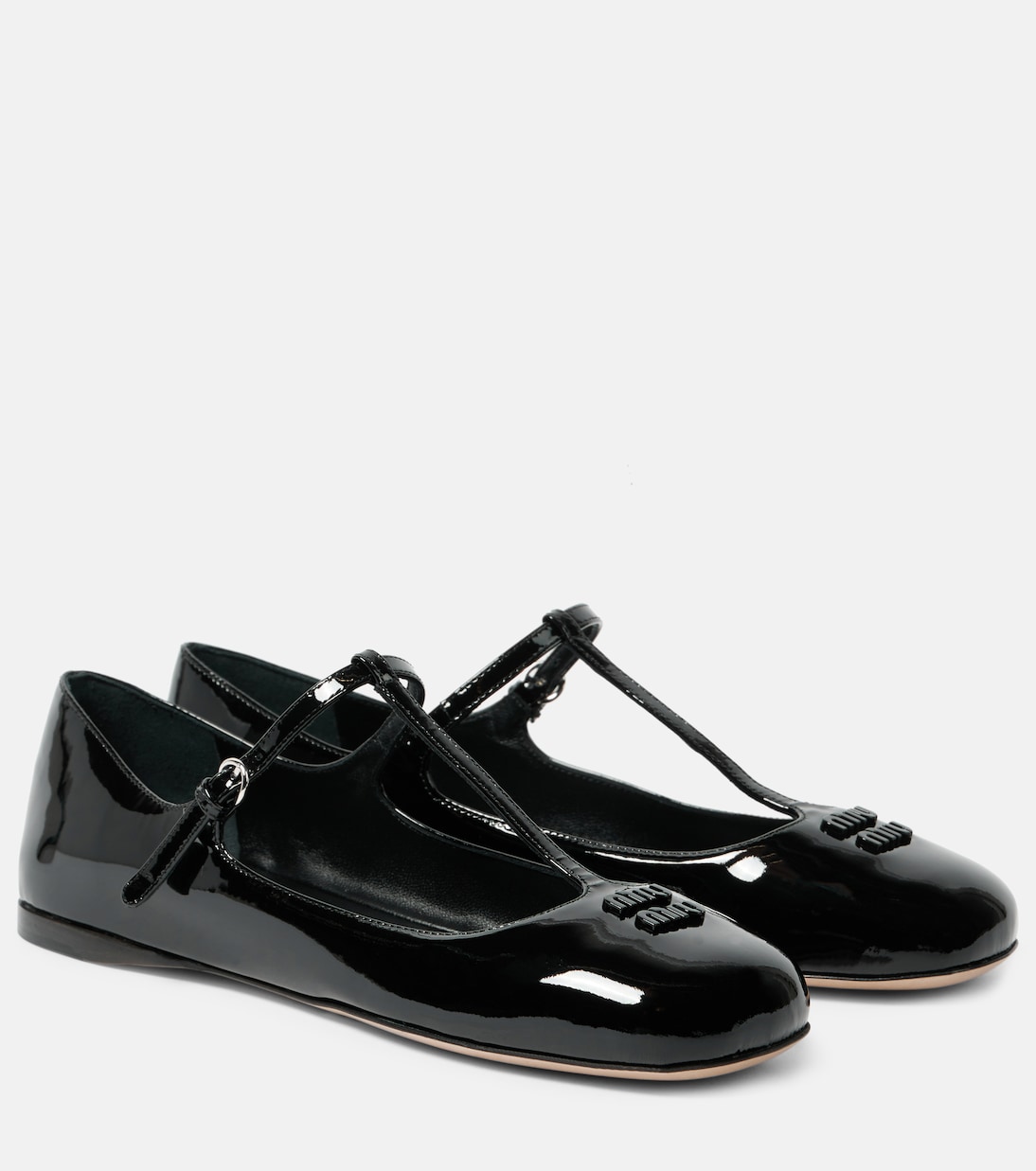 Балетки из лаковой кожи с логотипом Miu Miu, черный