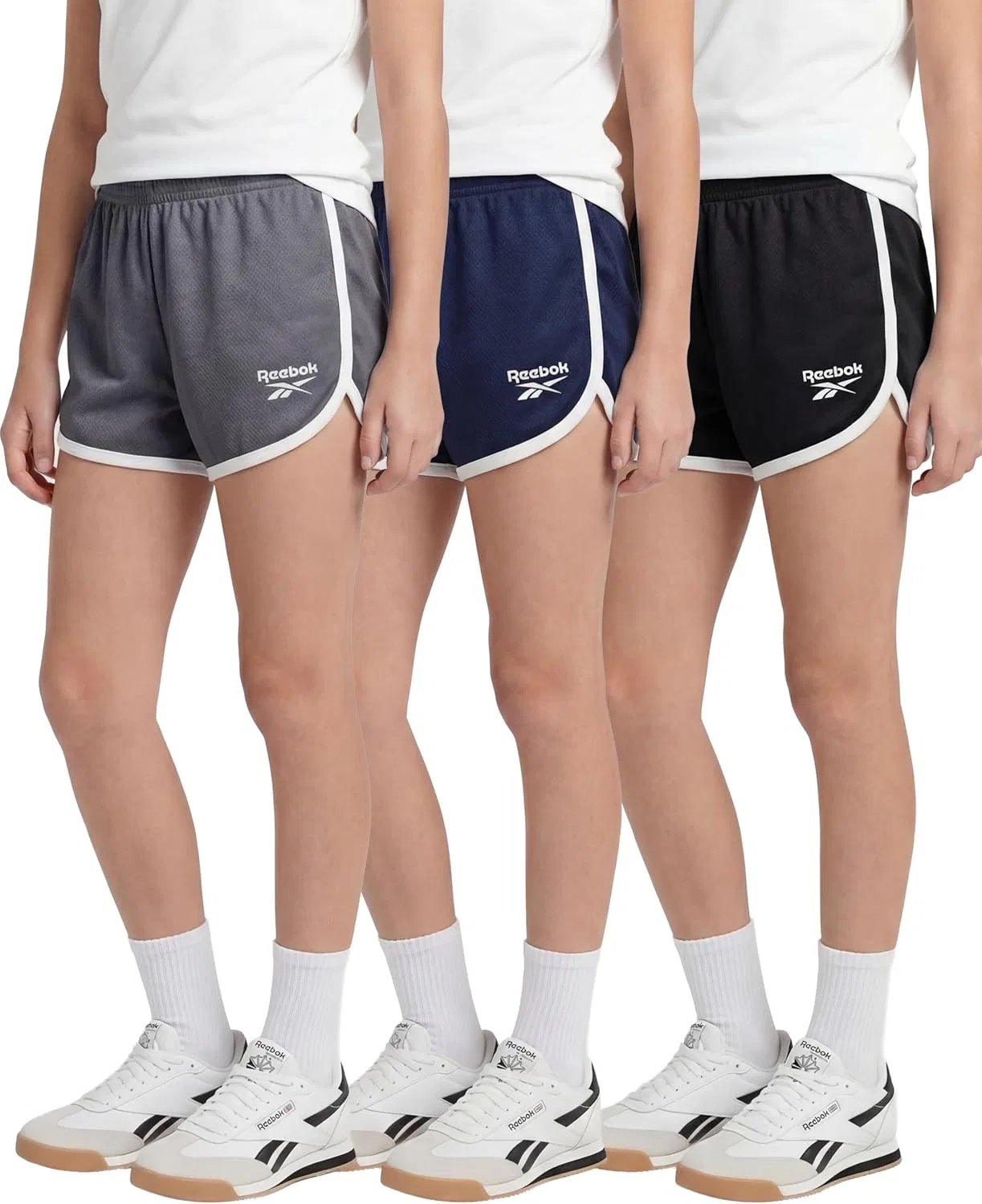 Шорты для девочек Reebok с сетки, 3 пары, черные, синие, серые