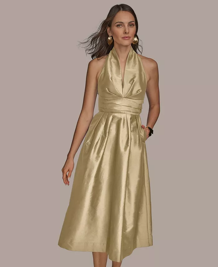 

Женское платье миди с запахом и линией А Donna Karan New York, золото