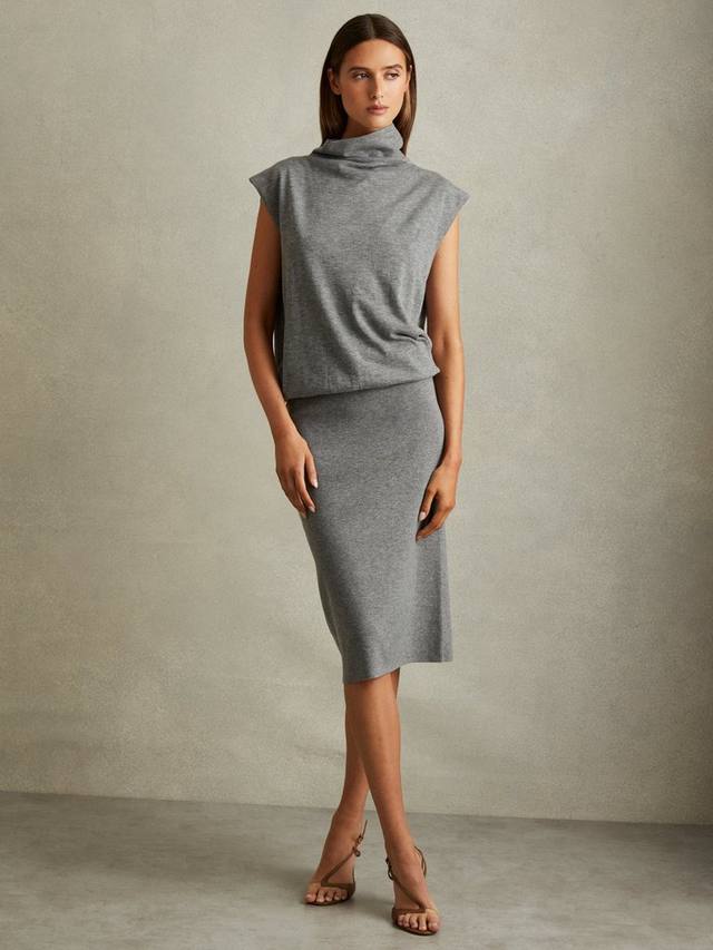

Платье миди из смеси шерсти и кашемира от эстер Reiss, серый