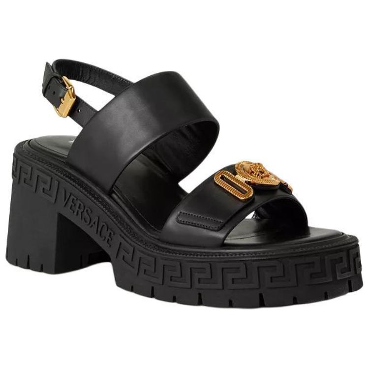 VERSACE Кожаные модные сандалии MEDUSA BIGGIE для женщин, черные — фото 4