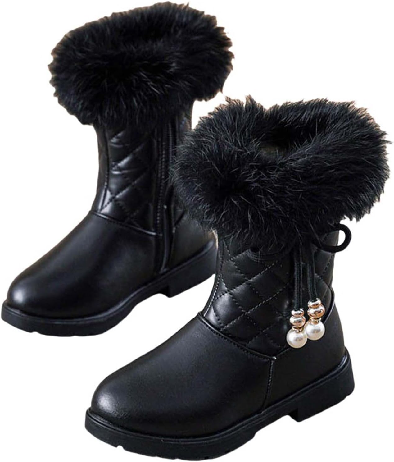 

Детские ботинки для девочек на щиколотку, плюшевые зимние сапожки, удобные и теплые, с искусственным мехом, для маленьких детей Generic, Black