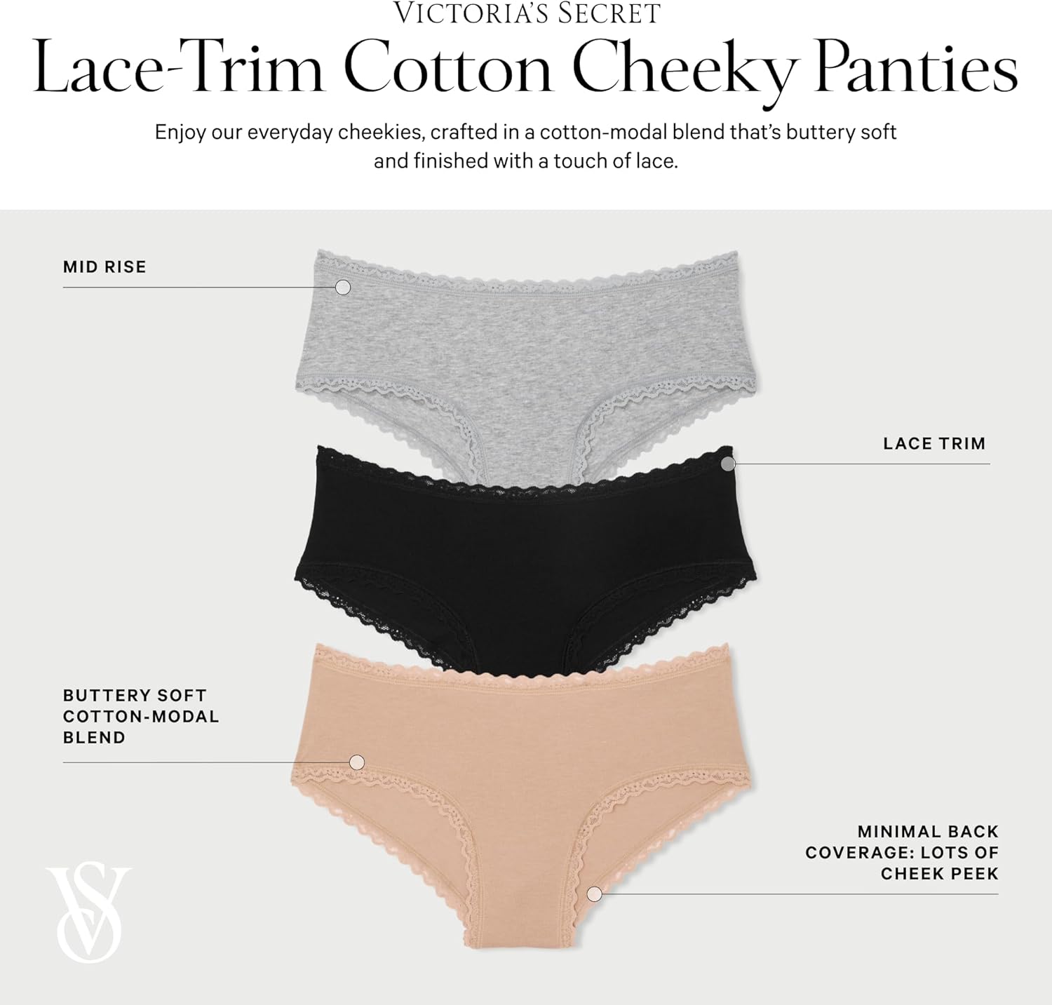Комплект трусов Victoria's Secret Lace & Cotton Cheeky Underwear Minimal Coverage, 7 предметов, мультиколор — фото 4