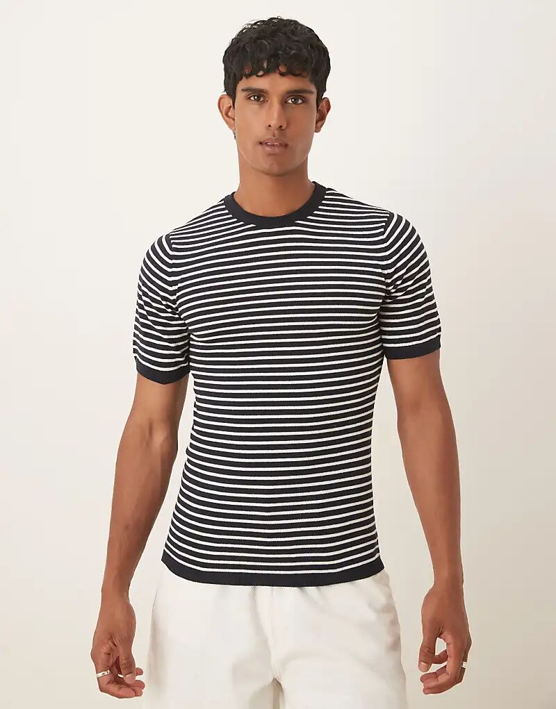 

Футболка ASOS DESIGN Muscle Fit с круглым вырезом, темно-синяя и кремовая полоска