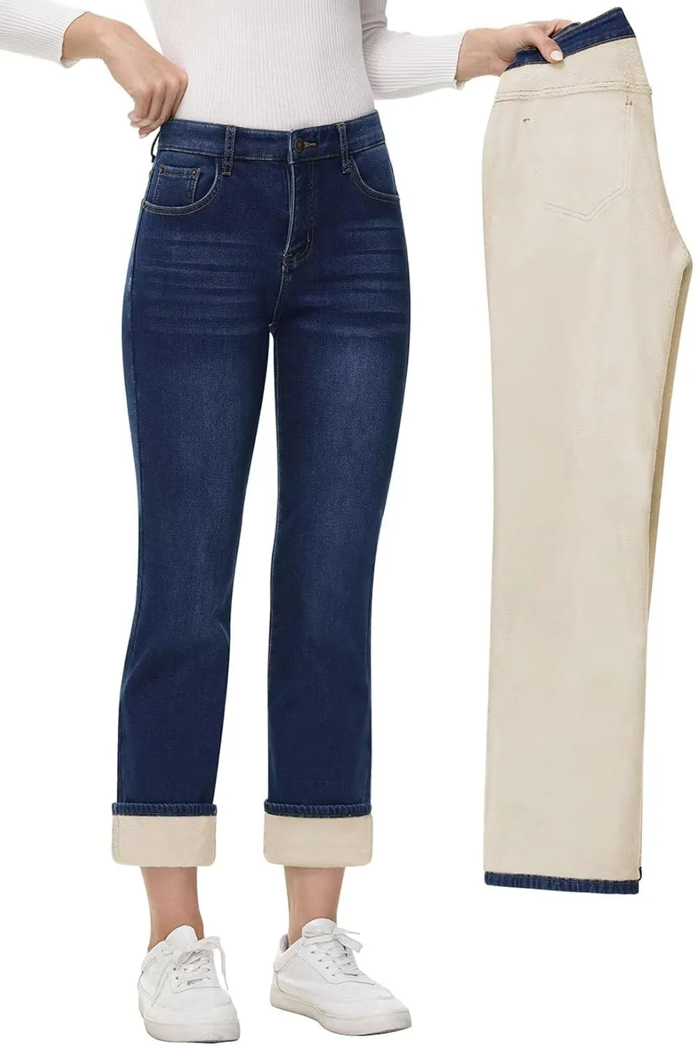 

Женские джинсы AMRSPENG с флисовой подкладкой, прямые, утепленные