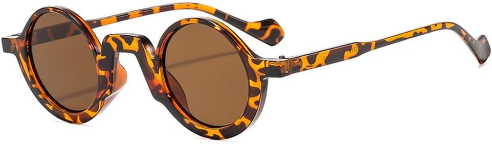 

Ретро маленькие круглые панк-солнцезащитные очки для женщин, модные сине-зеленые оттенки, защита от УФ-излучения UV400, трендовые мужские солнцезащитные очки с леопардовым принтом HYYZZC, Yellow Leopard Tea