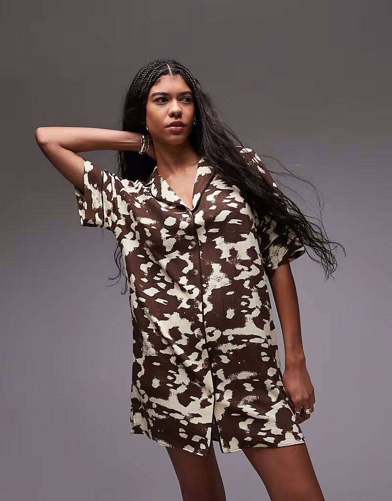 

Мини-платье-рубашка Topshop souvenir с абстрактным принтом из коровьей кожи