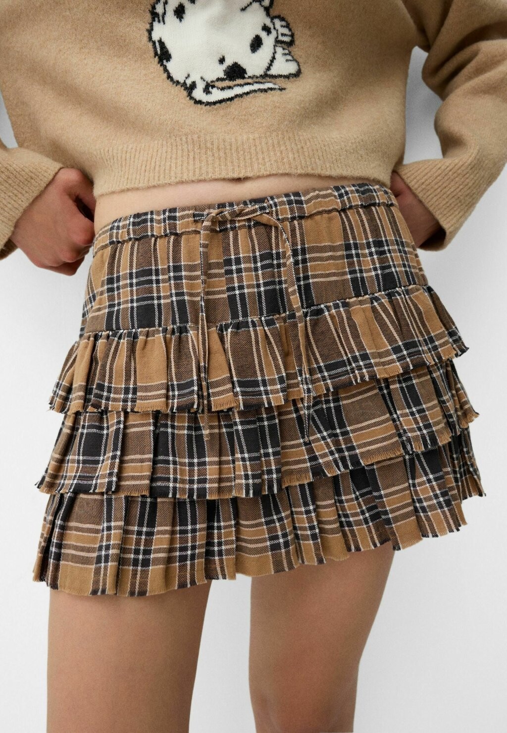 

Юбка А-силуэта CHECKED Bershka, коричневый