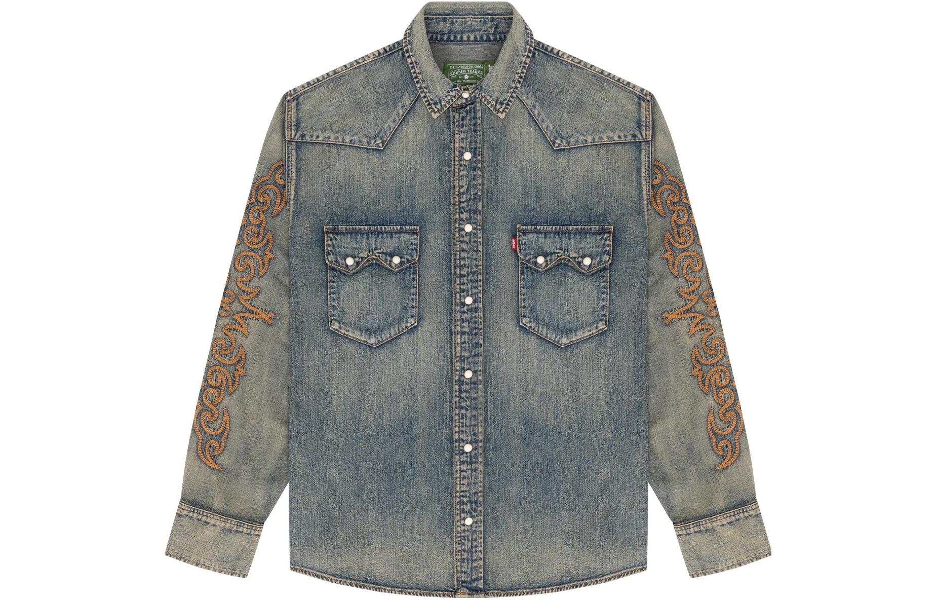 

Рубашка из денима в стиле вестерн с хлопковым шитьем Denim Tears, синий