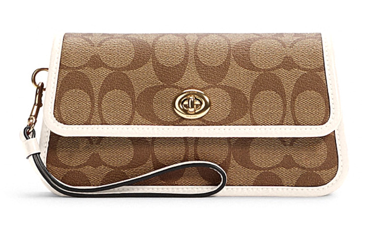 

COACH Оригинальный клатч-кошелек для маджонга из холста небольшого размера для женщин в коричневом и экрю