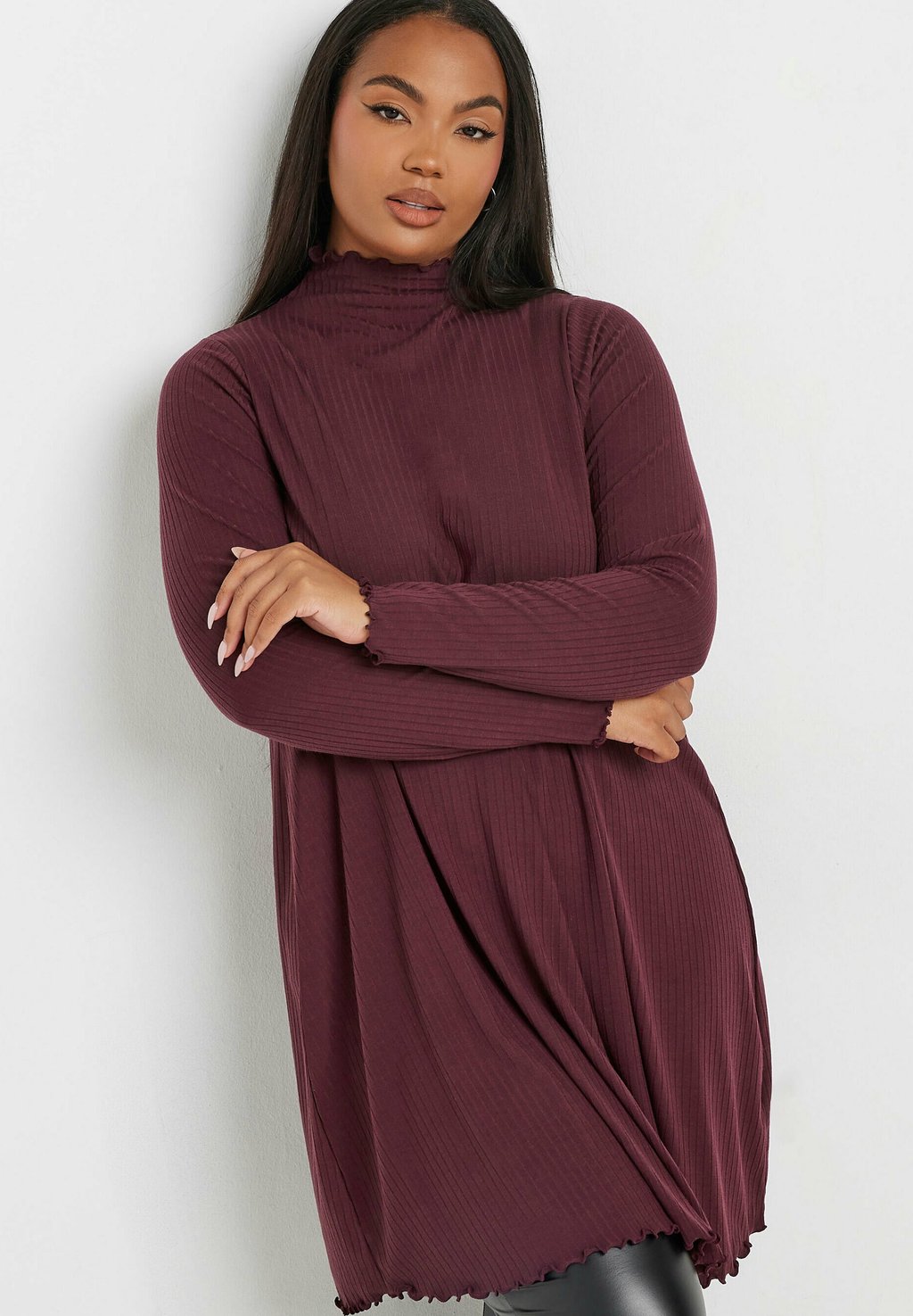 

Повседневное платье LONG SLEEVE LETTUCE EDGE Yours Clothing, бургундия