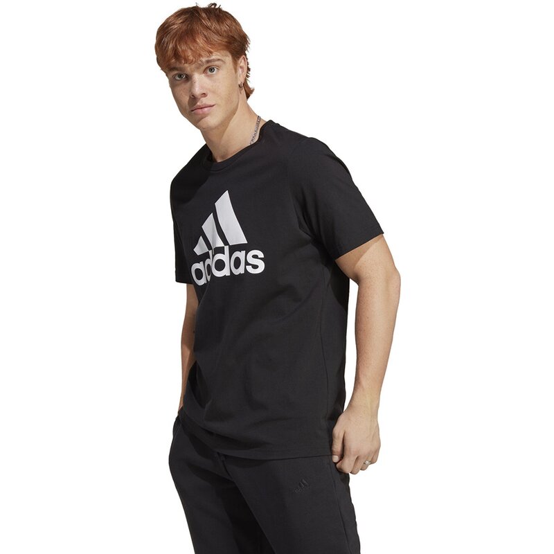 Футболка первой необходимости, одинарный джерси, большой логотип Adidas, черный — фото 2