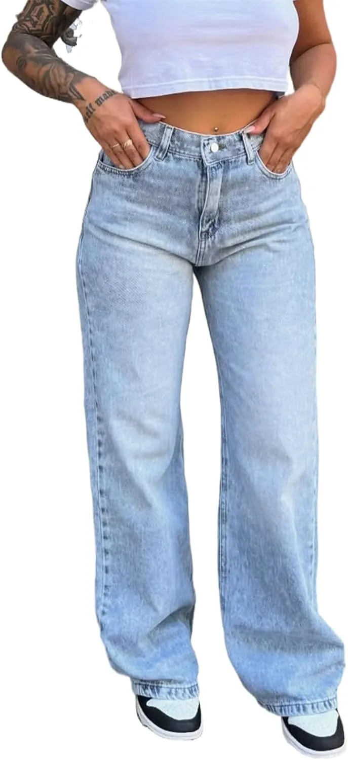 

Женские джинсы прямого кроя с высокой талией в светлой стирке