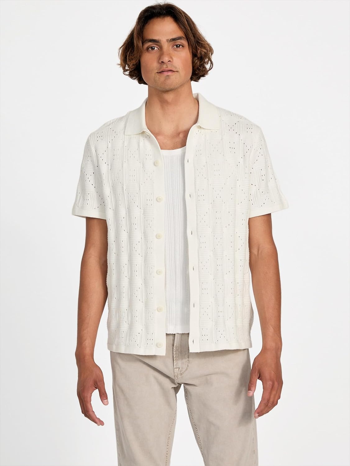 

Мужская рубашка с коротким рукавом Topanga Pointelle на пуговицах GUESS, Salt White