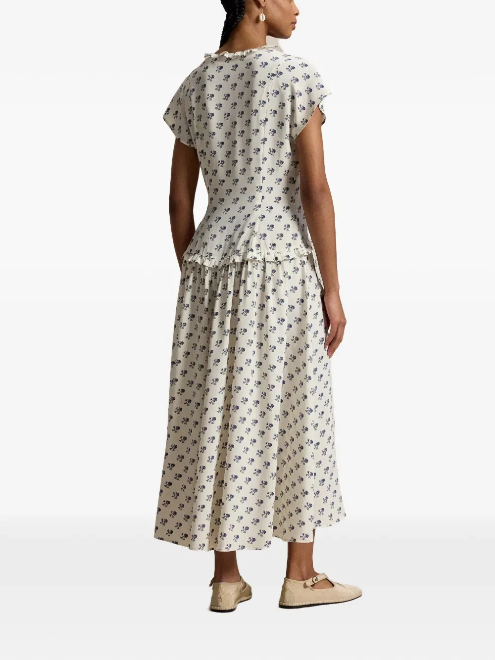 Платье с оборками и цветочным принтом Polo Ralph Lauren, белый — фото 4