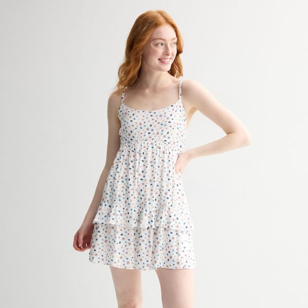 

Мини-платье с ярусами и рюшами для девушек So, цвет ivory aurora floral